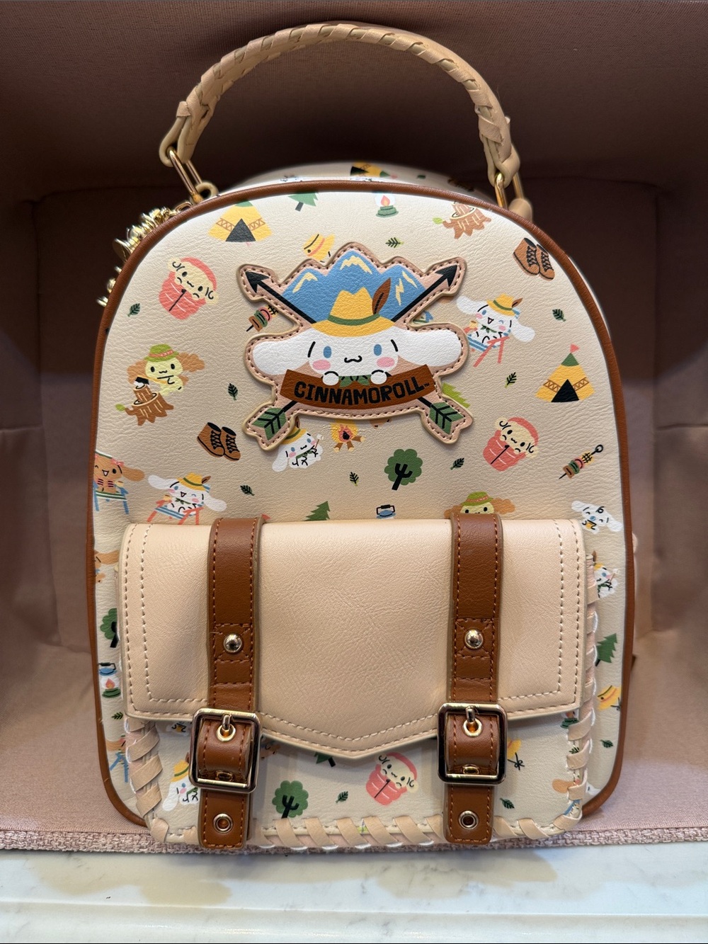Cinnamoroll BoxLunch Mini Backpack Camping Beige Printed with Brown Accents